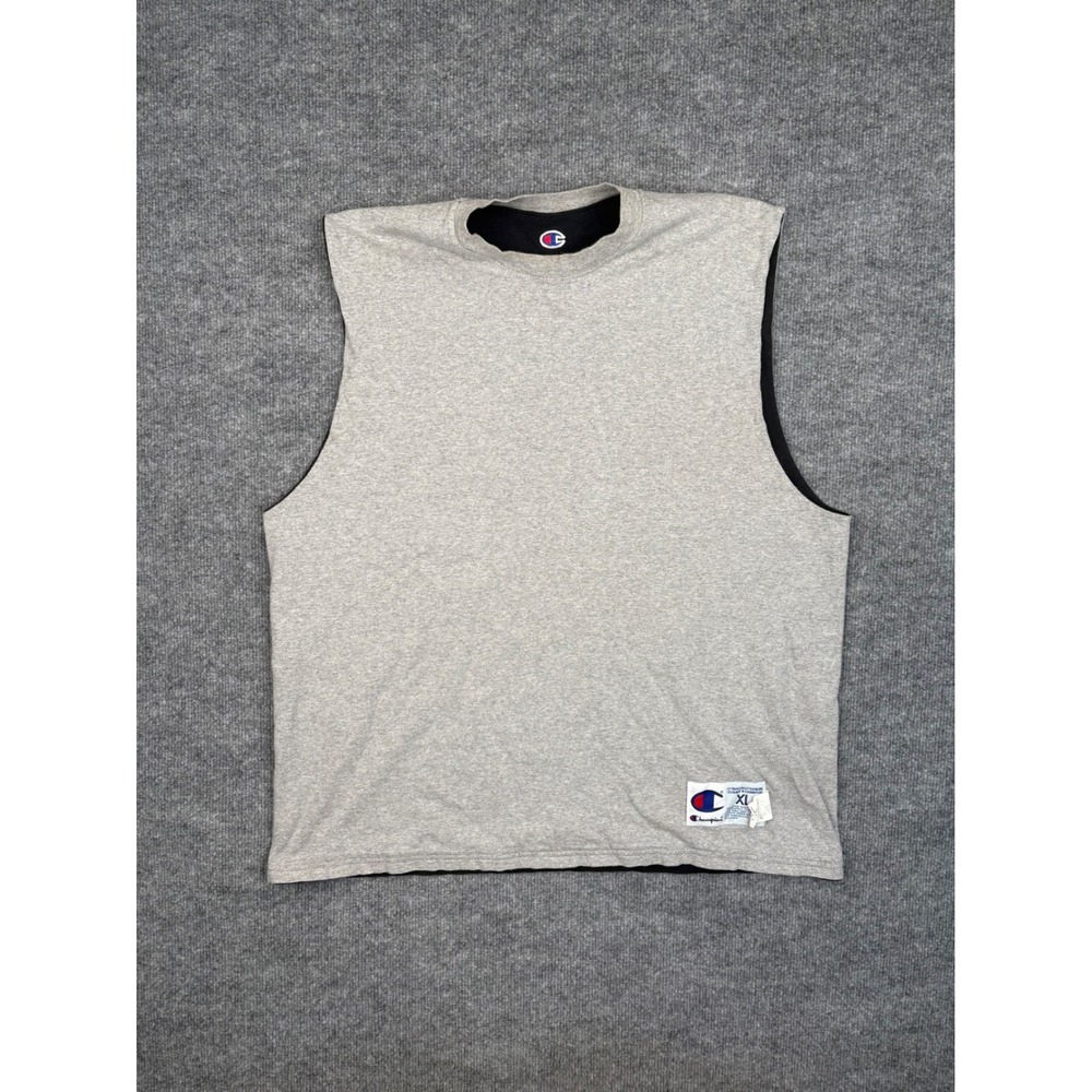 Champion Reversible Muscle Tank Top Mens XL Black Heather Gray Cotton‎ Athletic